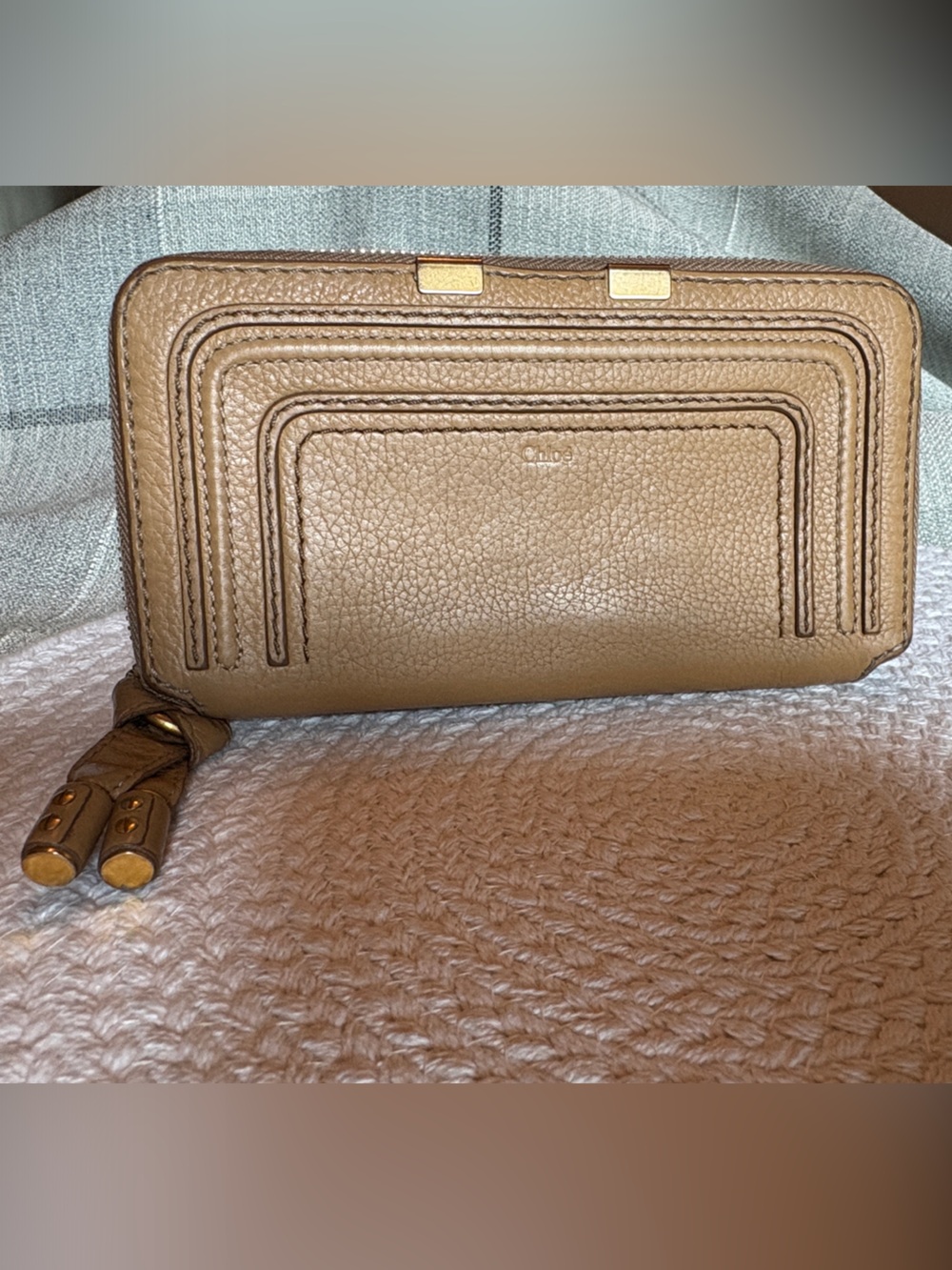 Chloe Tan Leather Zip Wallet with Gold Hardware